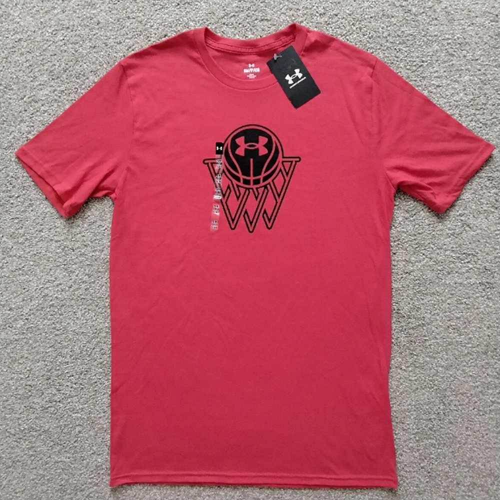 NWT S UA BBALL Icon Red Loose Fit Active Gym T-Shirt